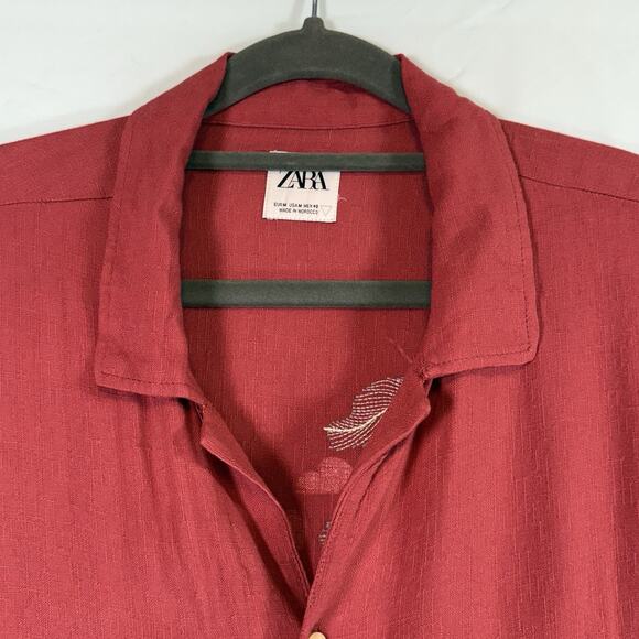 ZARA Mens Hawaiian Embroidered Shirt SIZE MEDIUM SEVENTH BEACH Button Camp Kawai - Picture 7 of 9